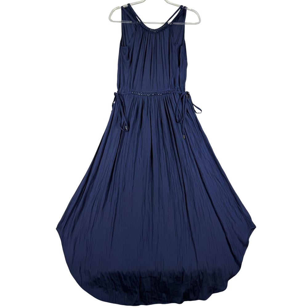 Ramy Brook Navy Silk Blend Chain Trim Sleeveless Maxi Dress Womens S